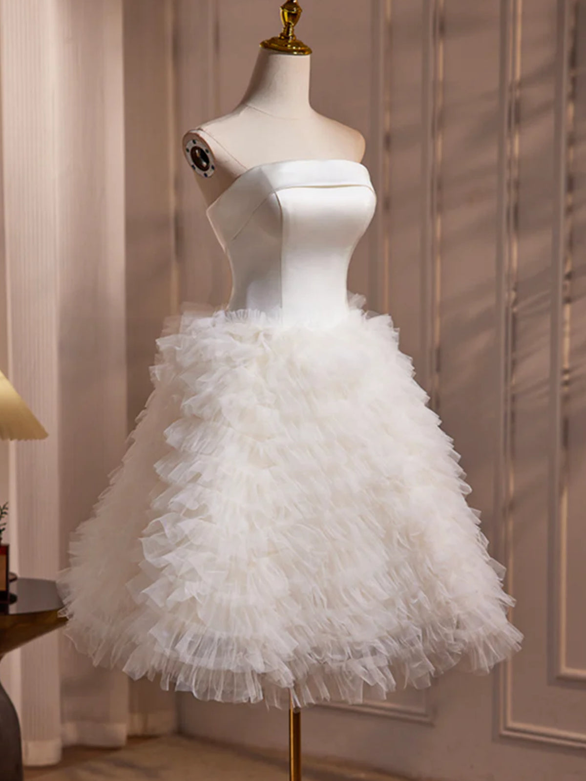 Lovely Strapless Fluffy White Prom Dresses, Strapless White Homecoming - shegown Lovely Strapless Fluffy White Prom Dresses, Strapless White Homecoming - shegown