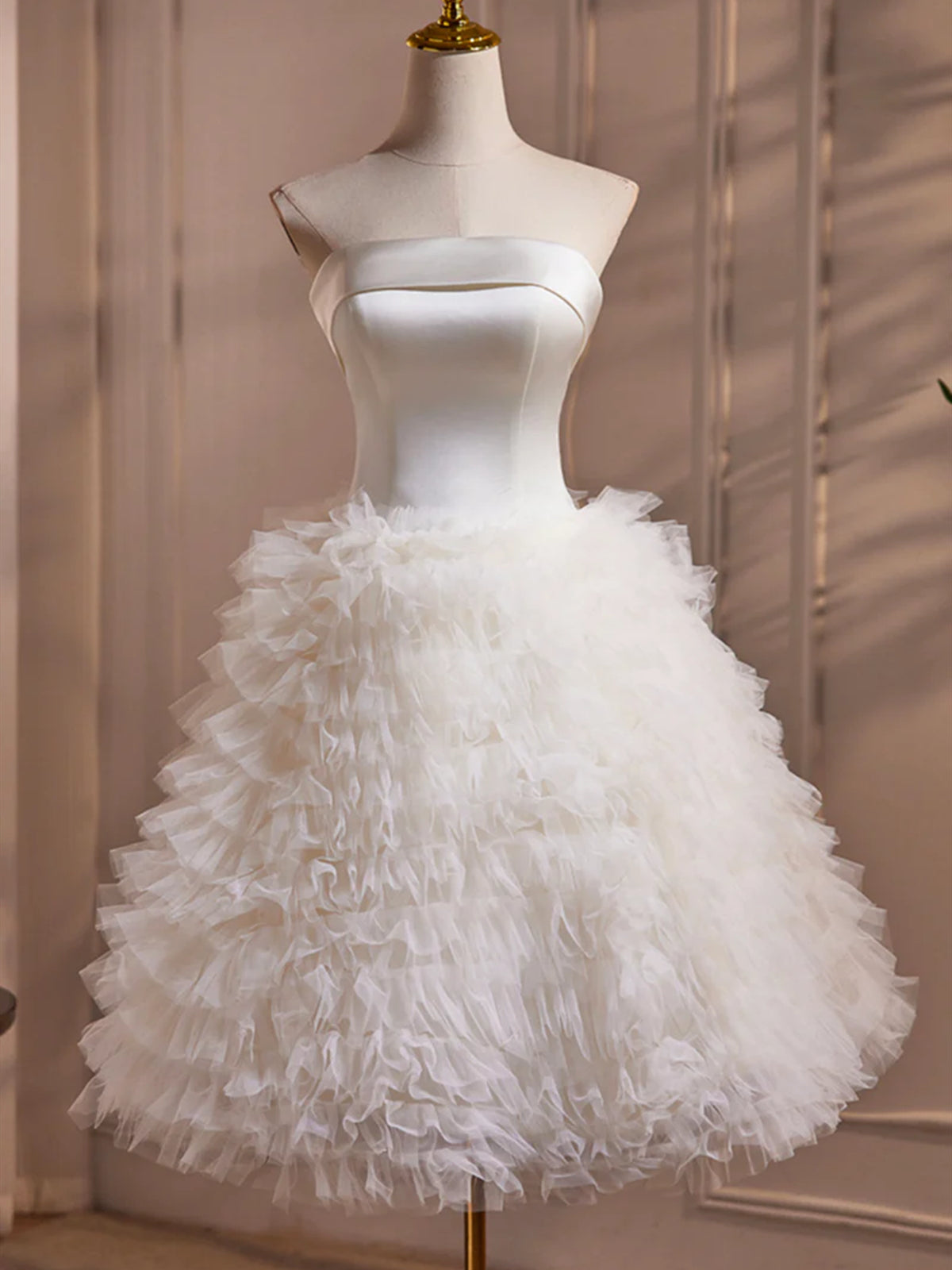 Lovely Strapless Fluffy White Prom Dresses, Strapless White Homecoming Formal Dresses, US 10 / Custom Color / No Rush Lovely Strapless Fluffy White Prom Dresses, Strapless White Homecoming Formal Dresses, US 10 / Custom Color / No Rush