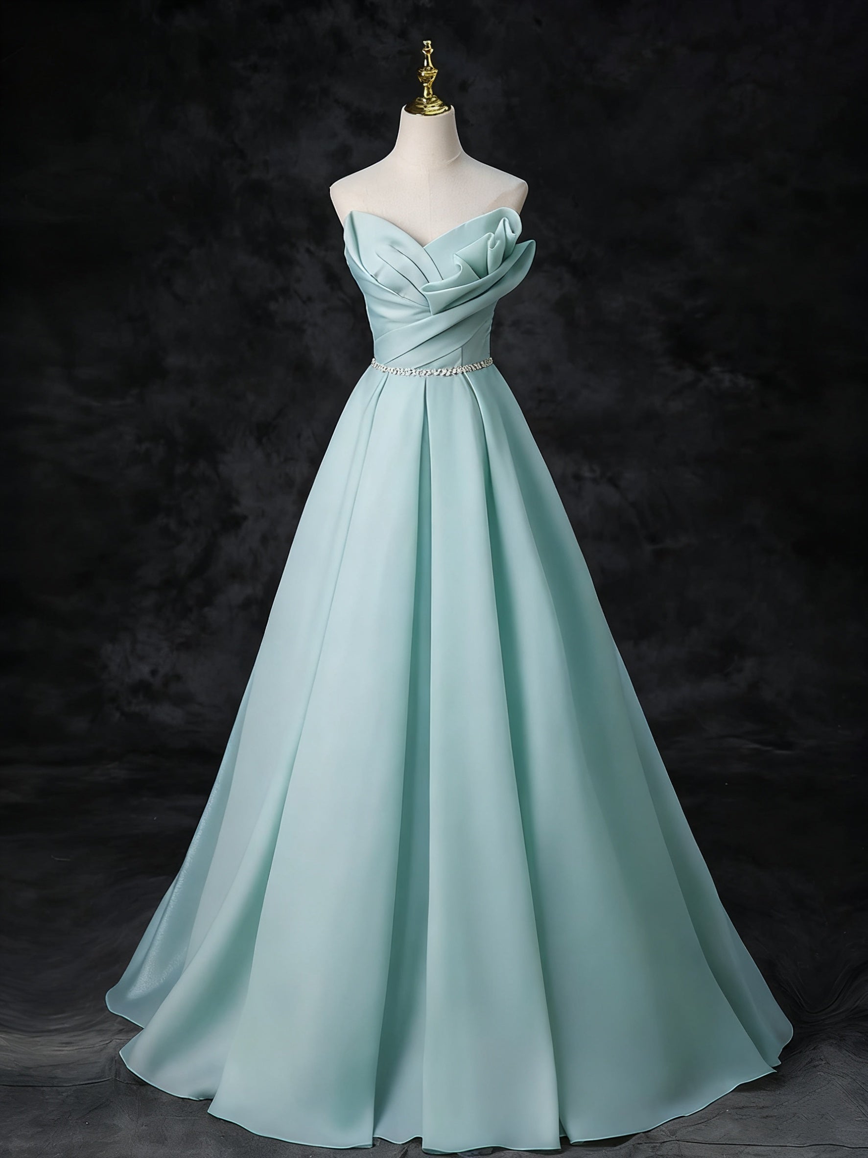 Mint Green Puffy Long Prom Dresses, Mint Green Long Formal Evening Dresses