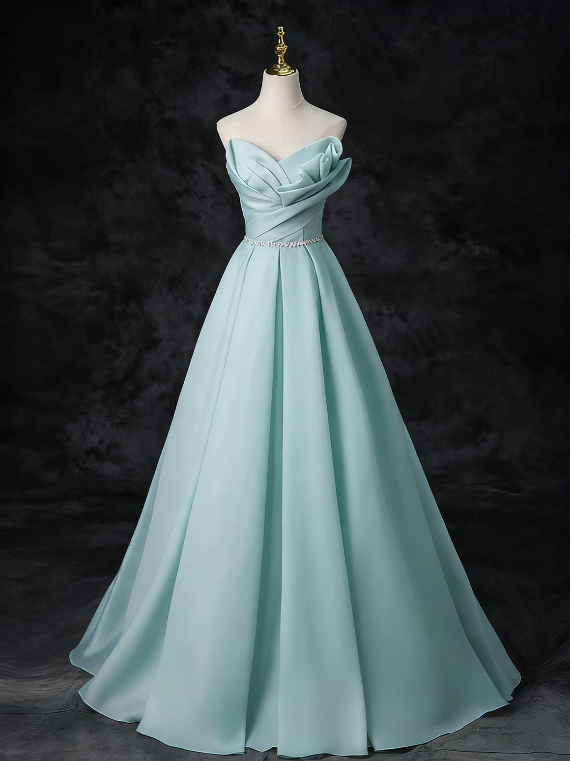 Mint Green Puffy Long Prom Dresses, Mint Green Long Formal Evening Dresses