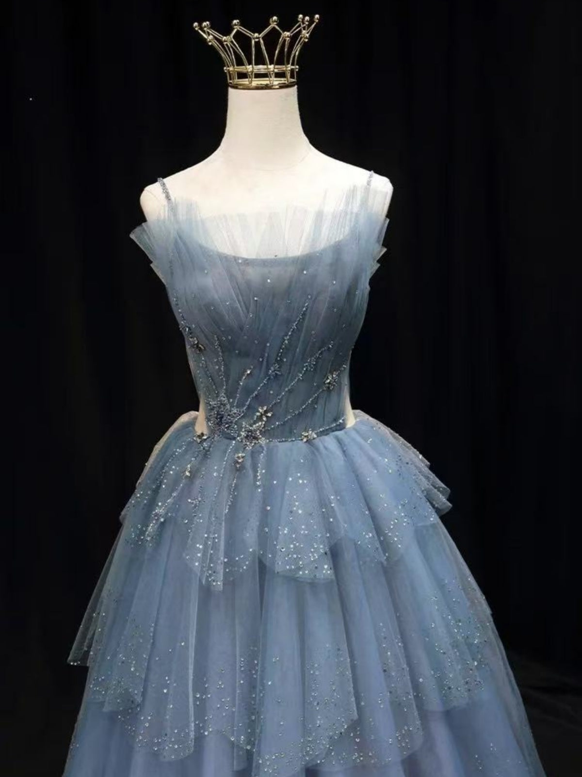 Multi Layers Dark Blue Long Prom Dresses, Dark Blue Beaded Layered Long Formal Evening Dresses, US 16 / Custom Color / No Rush