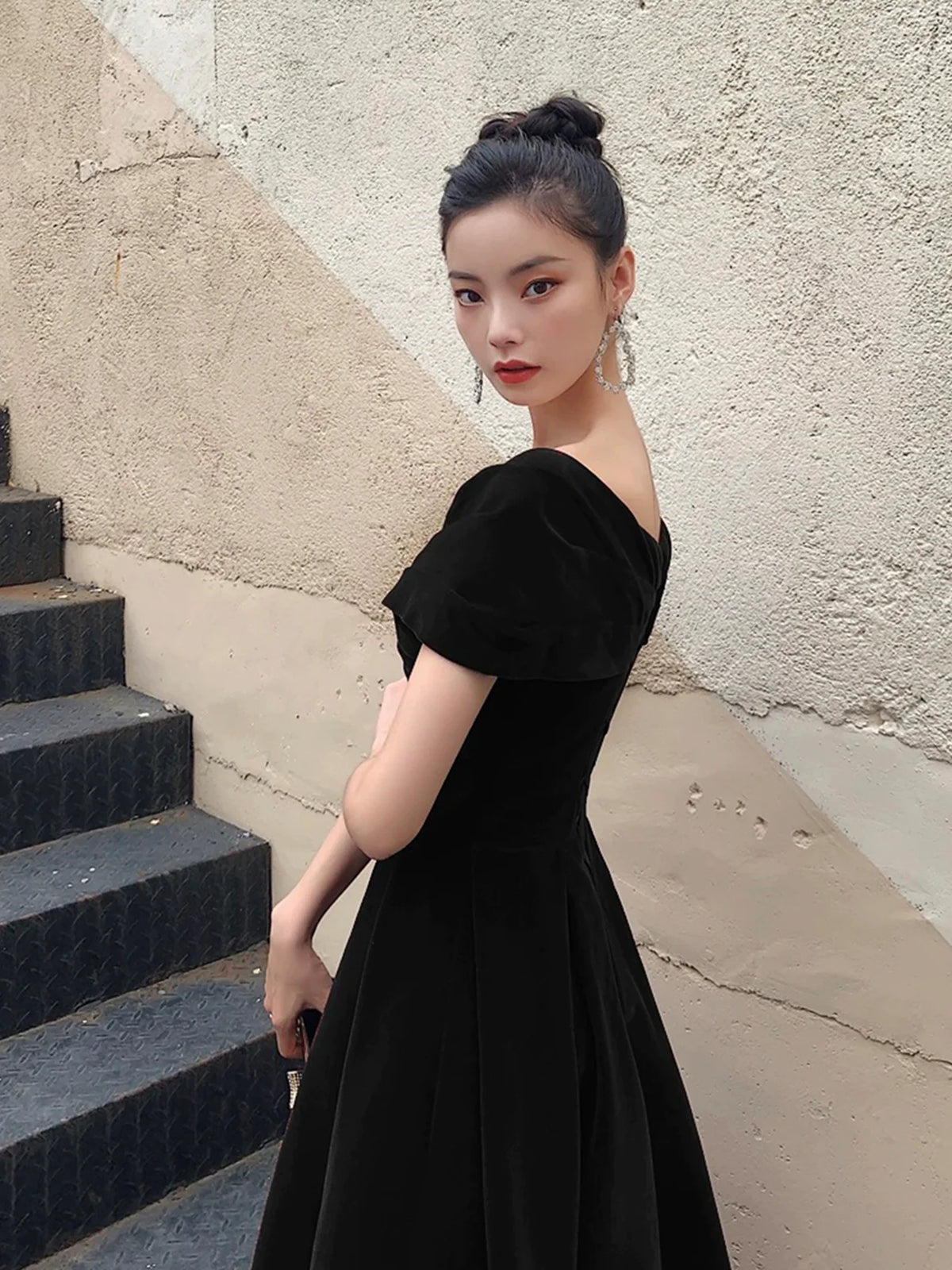 Off Shoulder Black Velvet Short Prom Dresses, Off the Shoulder Formal - shegown Off Shoulder Black Velvet Short Prom Dresses, Off the Shoulder Formal - shegown