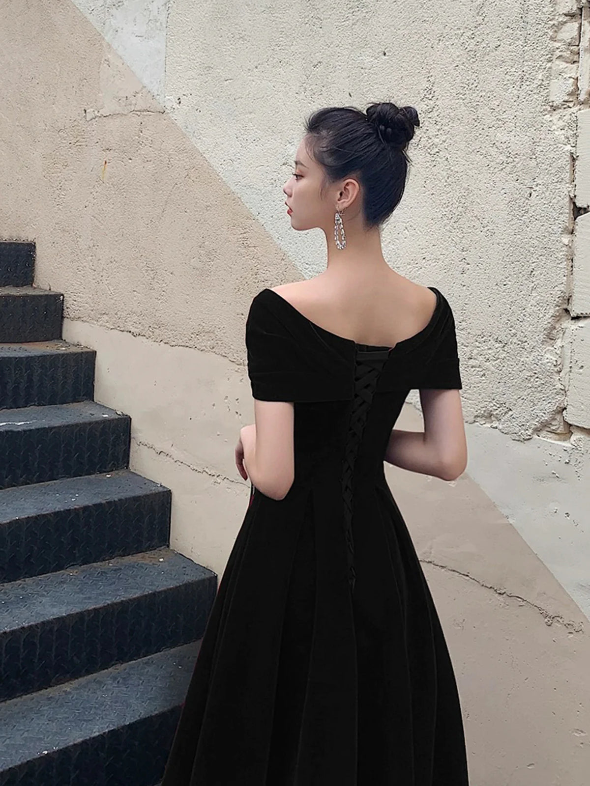 Off Shoulder Black Velvet Short Prom Dresses, Off the Shoulder Formal - shegown Off Shoulder Black Velvet Short Prom Dresses, Off the Shoulder Formal - shegown