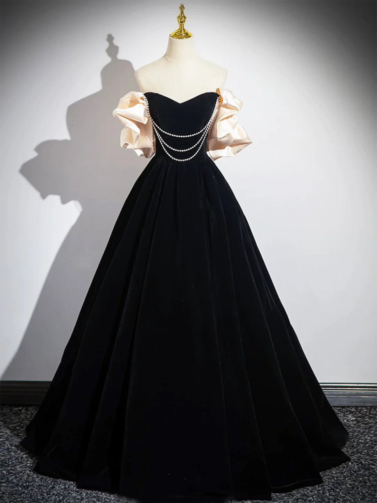 Off the Shoulder Floor Length Black Velvet Long Prom Dresses, Black Formal Graduation Dresses, US 8 / Custom Color / With Rush+$19.99 Off the Shoulder Floor Length Black Velvet Long Prom Dresses, Black Formal Graduation Dresses, US 8 / Custom Color / With Rush+$19.99