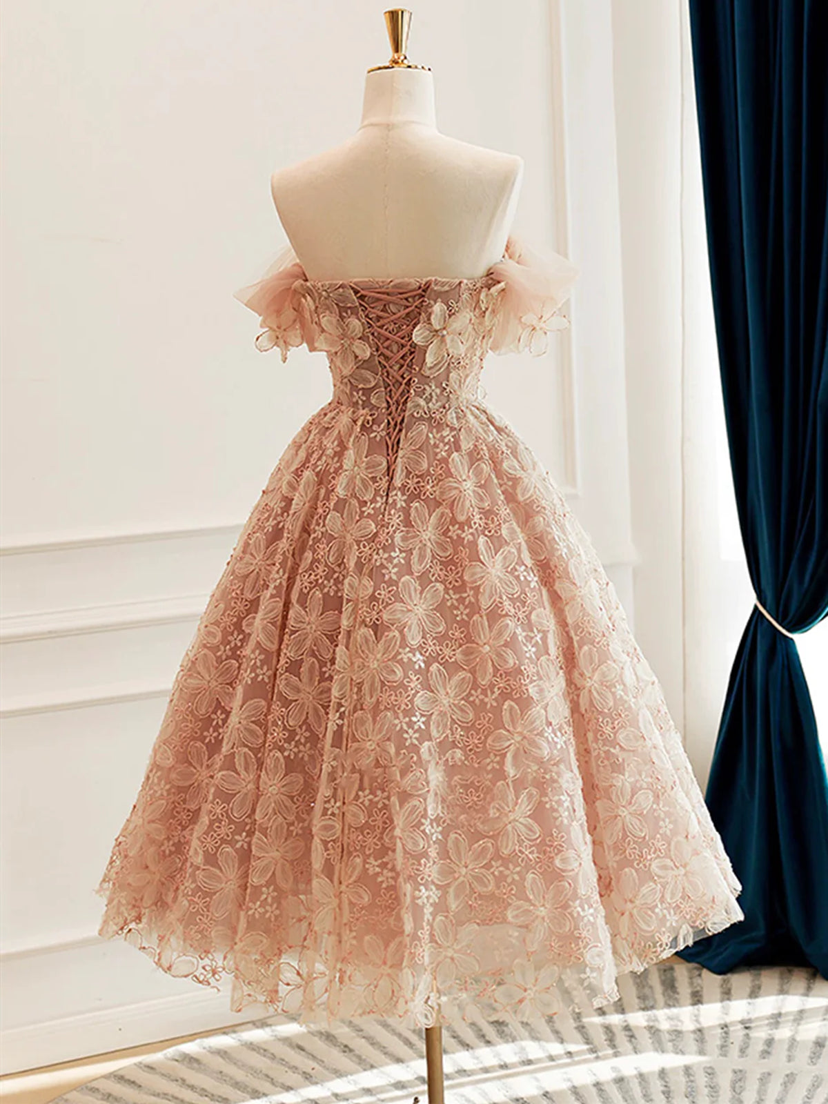 Off Shoulder Pink Lace Prom Dresses, Short Pink Lace Homecoming Formal Graduation Dresses, US 10 / Custom Color / With Rush+$19.99 Off Shoulder Pink Lace Prom Dresses, Short Pink Lace Homecoming Formal Graduation Dresses, US 10 / Custom Color / With Rush+$19.99