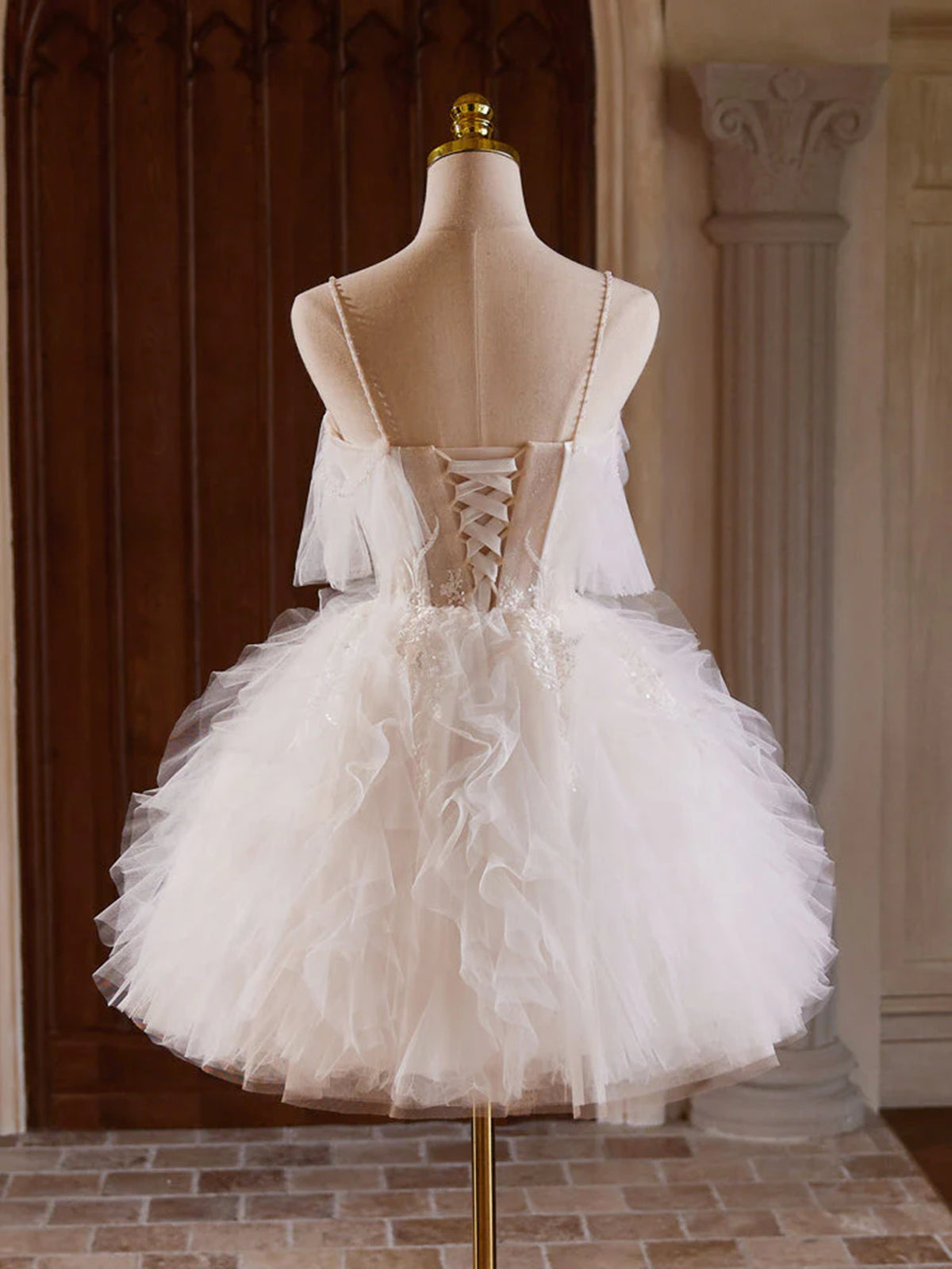 Off Shoulder Ruffle White Lace Prom Dresses, White Lace Homecoming Dresses, US 2 / Custom Color / With Rush+$19.99 Off Shoulder Ruffle White Lace Prom Dresses, White Lace Homecoming Dresses, US 2 / Custom Color / With Rush+$19.99