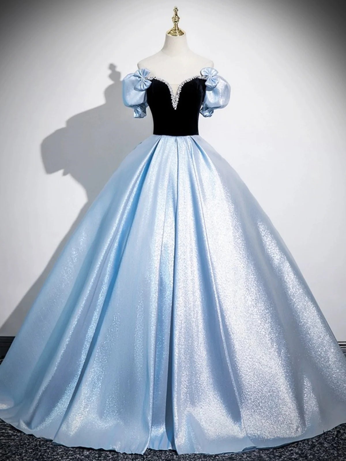 Off the Shoulder Black Blue Long Prom Dresses, Short Sleeves Black Blue Formal Dresses, US 6 / Custom Color / No Rush Off the Shoulder Black Blue Long Prom Dresses, Short Sleeves Black Blue Formal Dresses, US 6 / Custom Color / No Rush