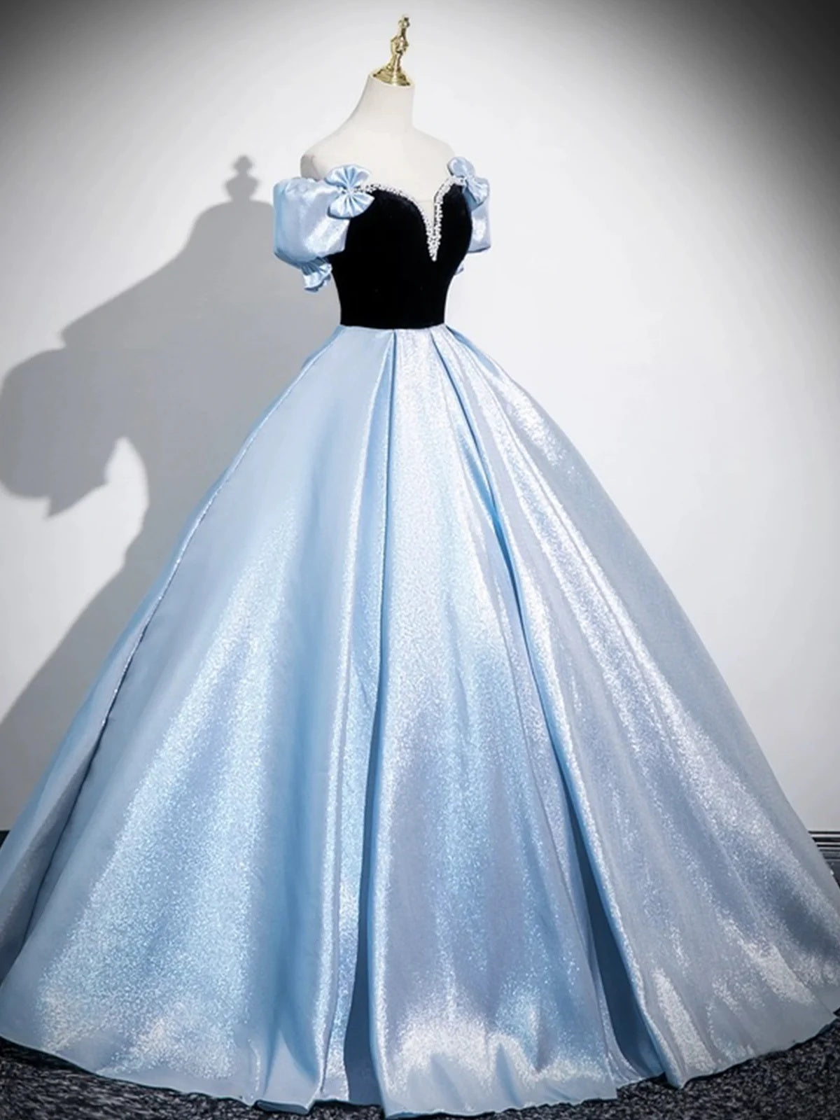 Off the Shoulder Black Blue Long Prom Dresses, Short Sleeves Black Blue Formal Dresses, US 6 / Custom Color / No Rush Off the Shoulder Black Blue Long Prom Dresses, Short Sleeves Black Blue Formal Dresses, US 6 / Custom Color / No Rush