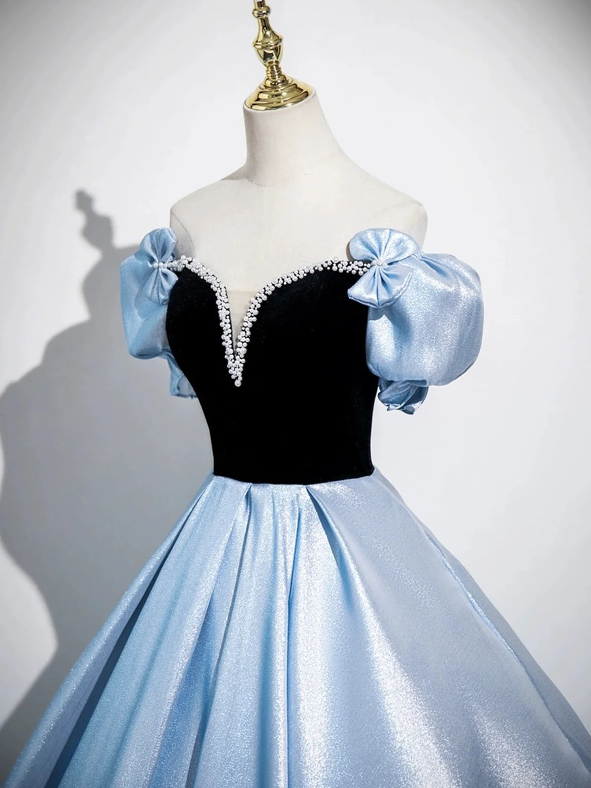 Off the Shoulder Black Blue Long Prom Dresses, Short Sleeves Black Blu - shegown Off the Shoulder Black Blue Long Prom Dresses, Short Sleeves Black Blu - shegown