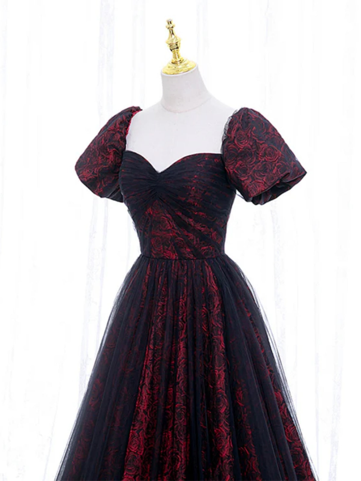 Off the Shoulder Black Burgundy Lace Prom Dresses, Black Wine Red Lace - shegown Off the Shoulder Black Burgundy Lace Prom Dresses, Black Wine Red Lace - shegown