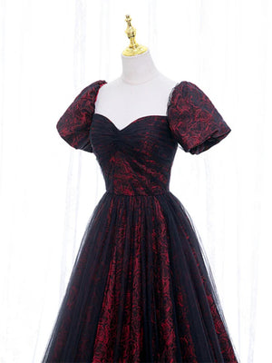 Off the Shoulder Black Burgundy Lace Prom Dresses, Black Wine Red Lace Formal Graduation Dresses