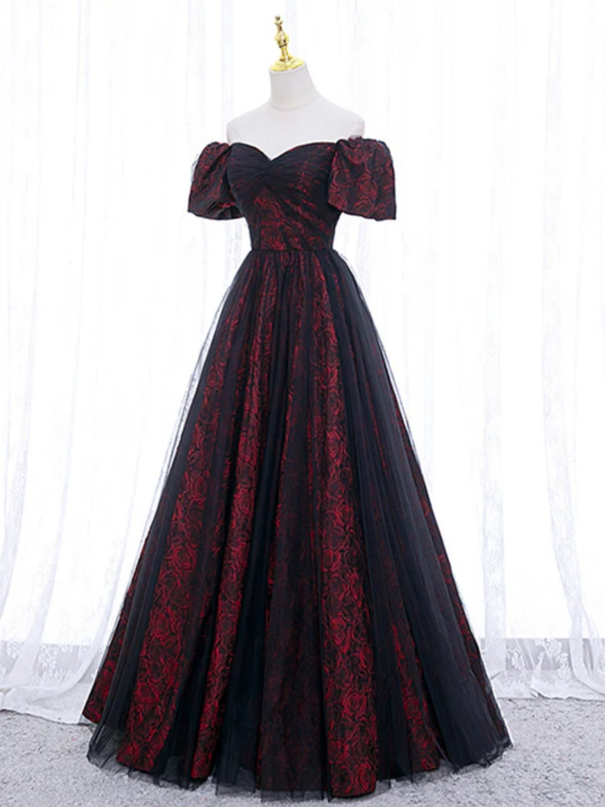red and black dresses prom black prom dress with red Black and Wine Red Strapless A Line Glitter Party Dress, Tulle Black a