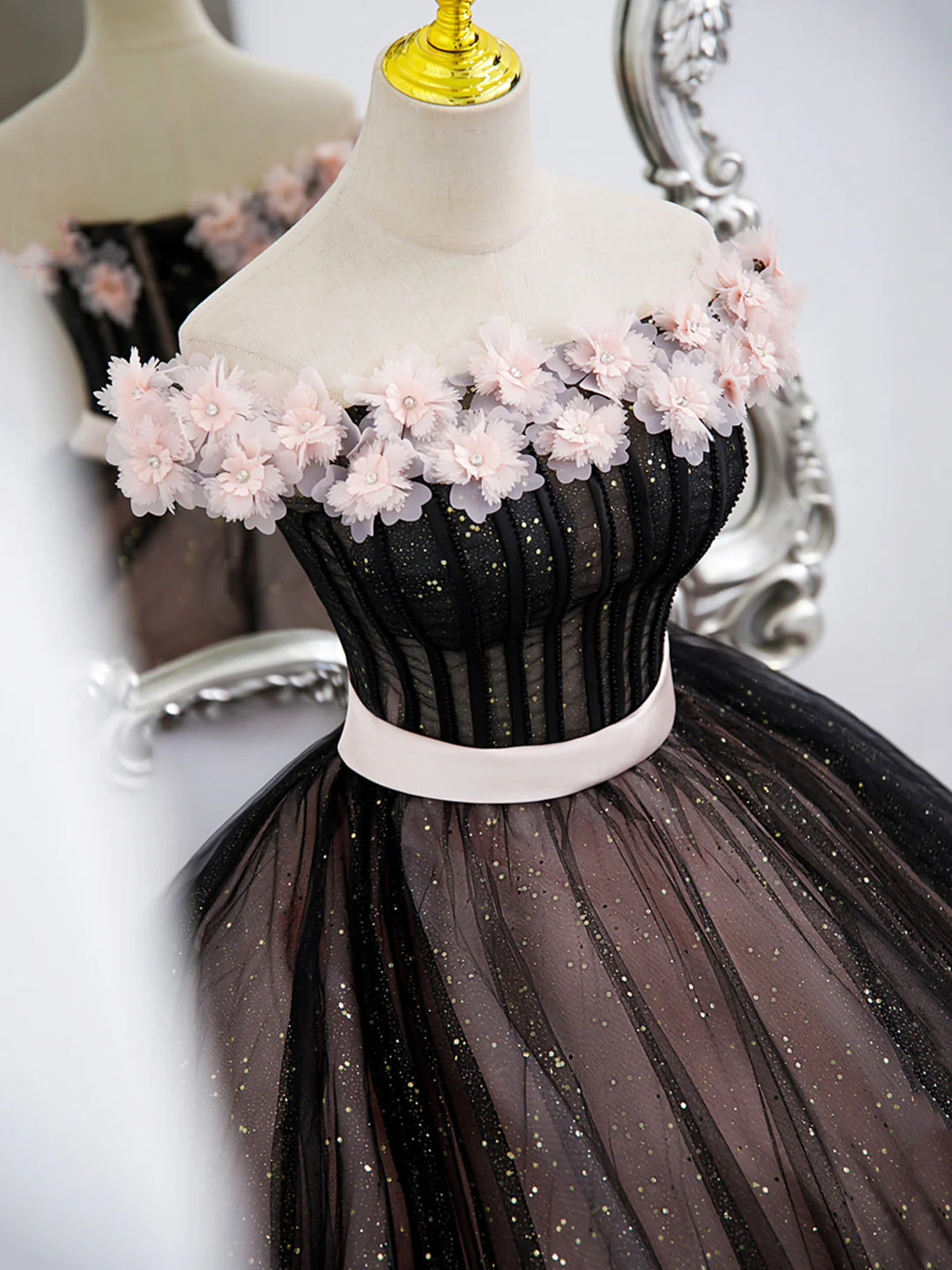 black and pink prom dress Off the Shoulder Black Pink Long Prom Dresses, Black Pink Long Formal Evening Dresses, US 2 / Custom Color / No Rush