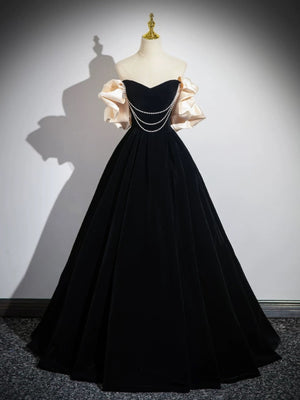 Off the Shoulder Black Prom Dresses, Black Long Formal Evening Dresses