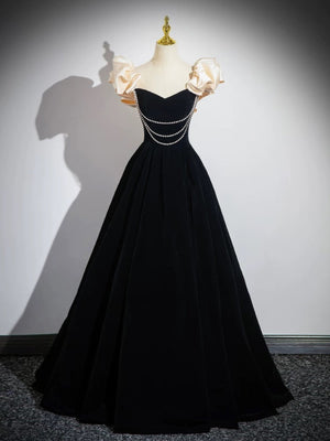 Off the Shoulder Black Prom Dresses, Black Long Formal Evening Dresses
