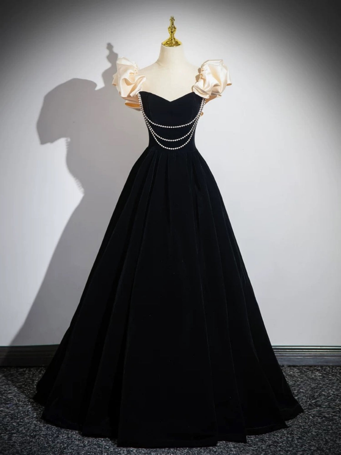 Off the Shoulder Black Prom Dresses, Black Long Formal Evening Dresses