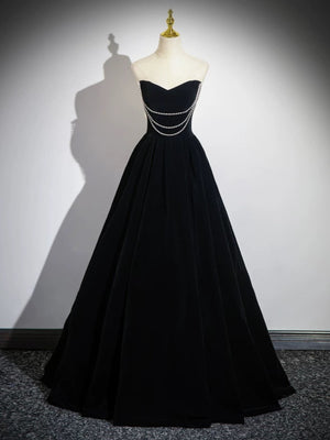 Off the Shoulder Black Prom Dresses, Black Long Formal Evening Dresses