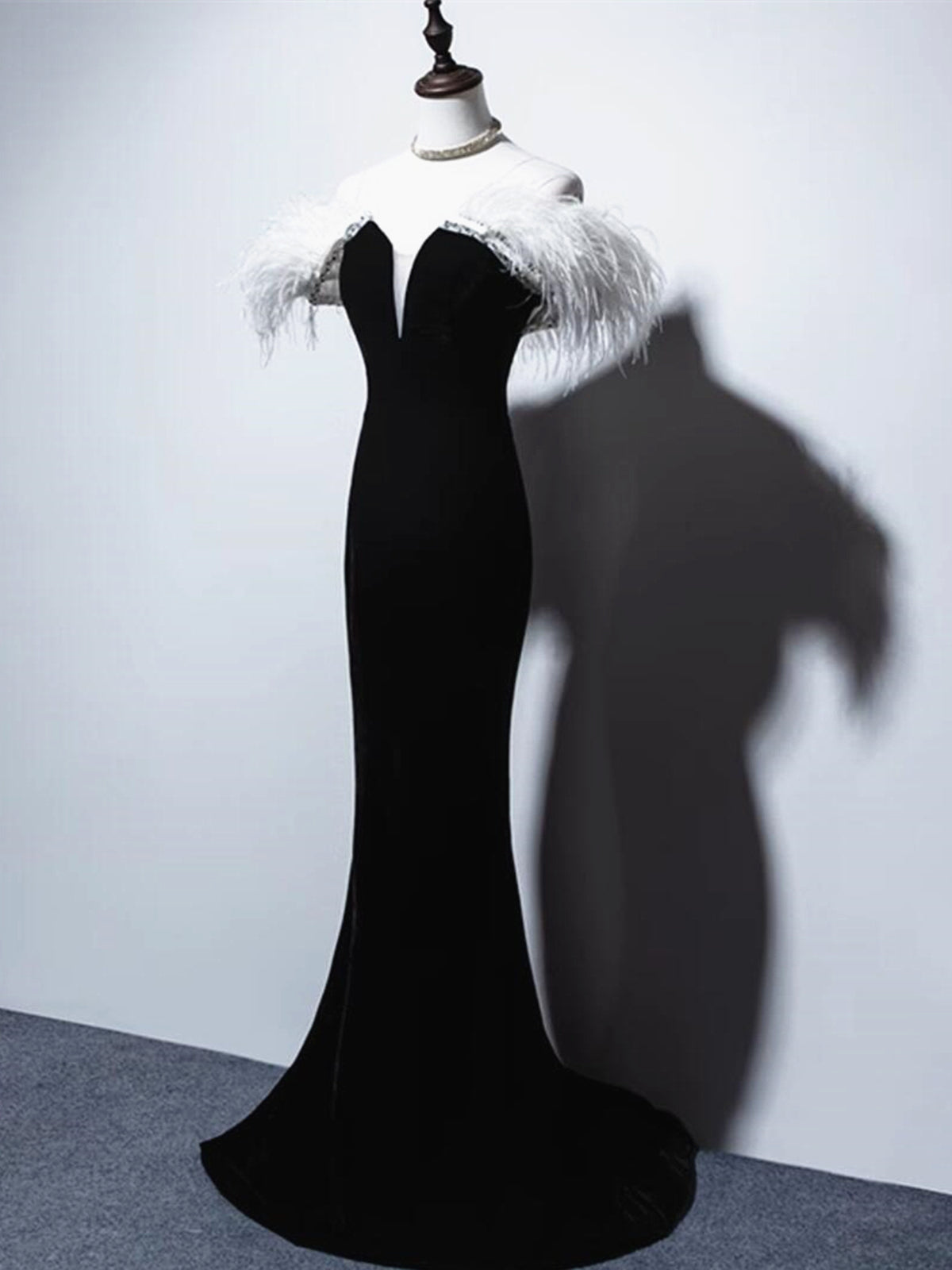 Off the Shoulder Black Velvet Mermaid Long Prom Dresses, Black Velvet - shegown Off the Shoulder Black Velvet Mermaid Long Prom Dresses, Black Velvet - shegown