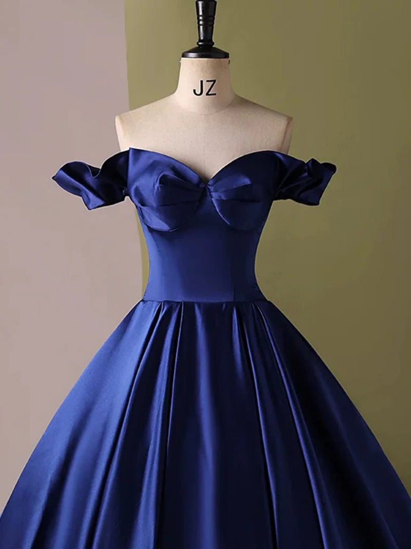 Dusty Blue Multiway Prom Dresses Off The Shoulder Floor Length Stretch Satin Prom Dress With Pockets