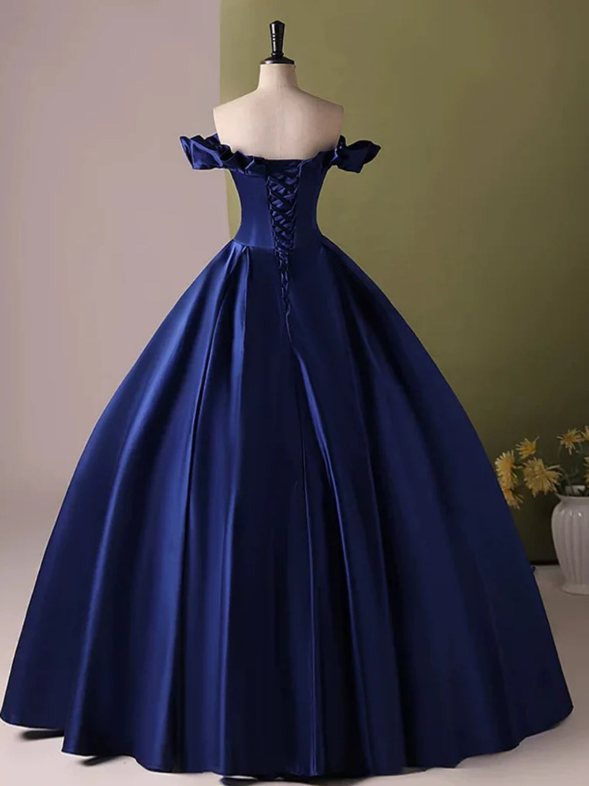 Off the Shoulder Blue Long Satin Prom Dresses, Off Shoulder Blue Satin - shegown Off the Shoulder Blue Long Satin Prom Dresses, Off Shoulder Blue Satin - shegown