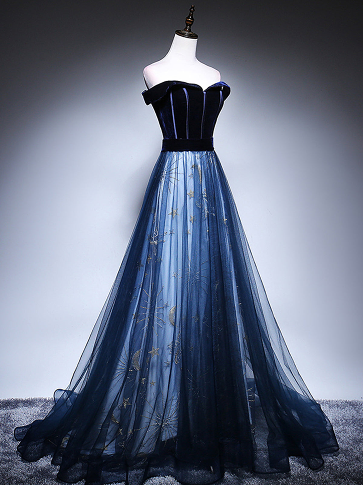 Off the Shoulder Blue Tulle Long Prom Dresses, Blue Off Shoulder Formal Evening Dresses, US 16 / Custom Color / With Rush+$19.99 Off the Shoulder Blue Tulle Long Prom Dresses, Blue Off Shoulder Formal Evening Dresses, US 16 / Custom Color / With Rush+$19.99