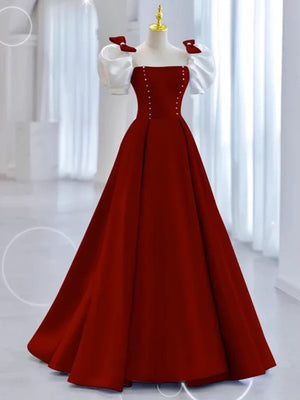 Off the Shoulder Burgundy Blue Satin Long Prom Dresses, Wine Red Blue Formal Evening Dresses