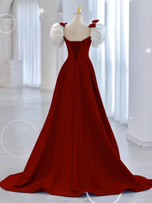 Off the Shoulder Burgundy Blue Satin Long Prom Dresses, Wine Red Blue Formal Evening Dresses