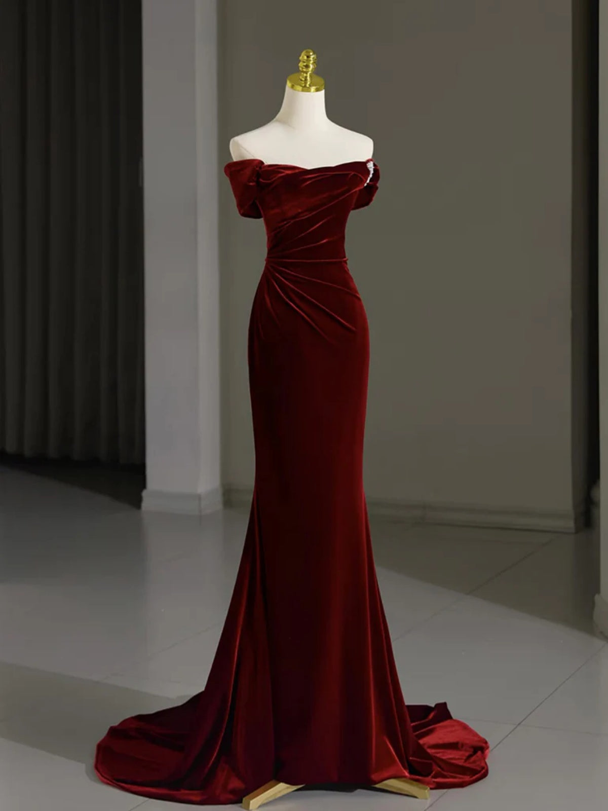 Off the Shoulder Burgundy Long Mermaid Prom Dresses, Wine Red Long Formal Graduation Dresses, US 6 / Custom Color / No Rush