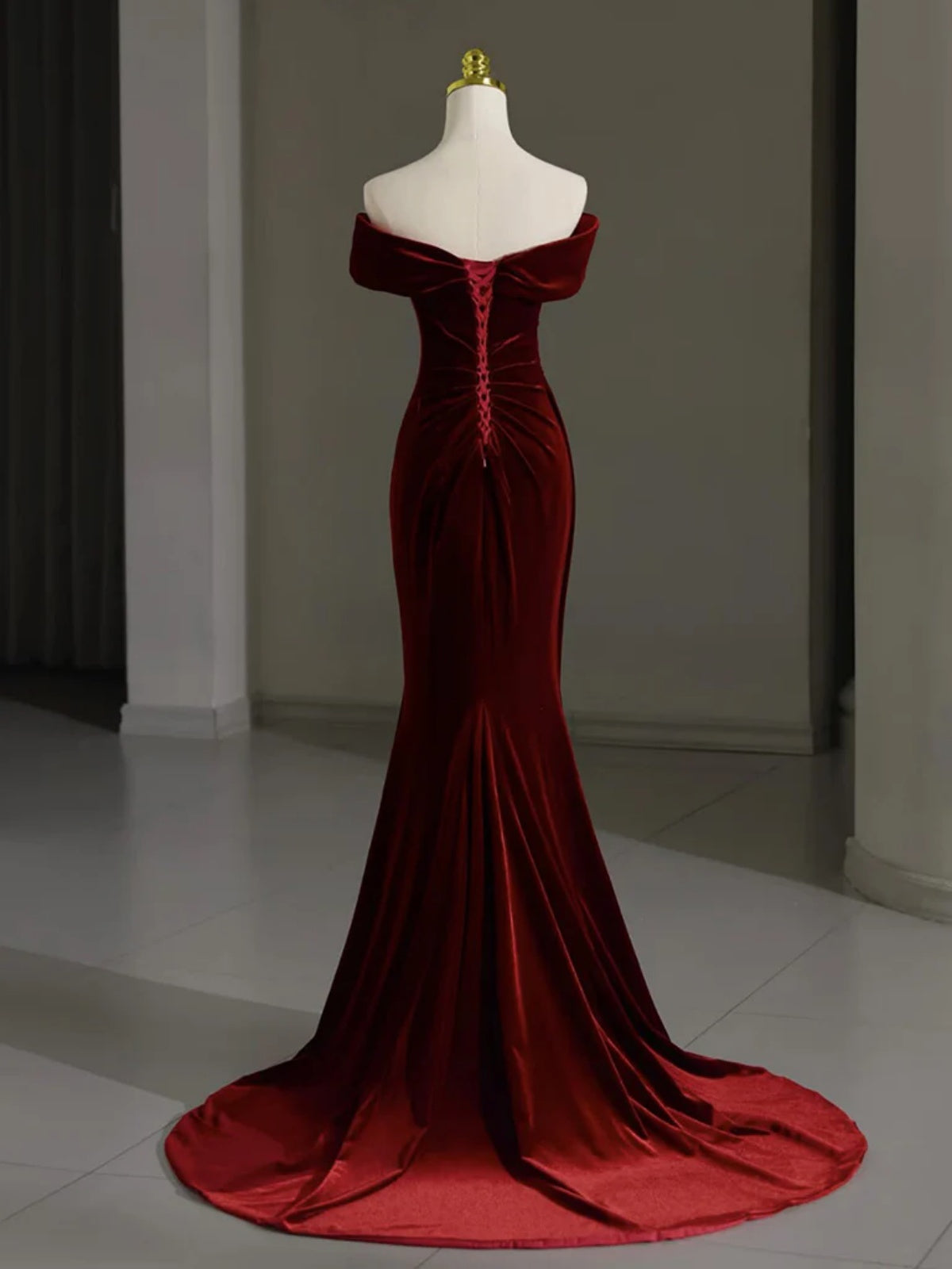 Off the Shoulder Burgundy Long Mermaid Prom Dresses, Wine Red Long Formal Graduation Dresses, US 14 / Custom Color / No Rush