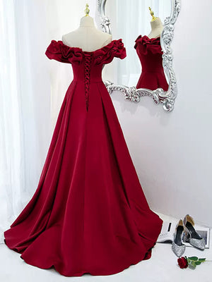 Off the Shoulder Burgundy Long Prom Dresses, Wine Red Off Shoulder Long Formal Evening Dresses