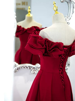 Off the Shoulder Burgundy Long Prom Dresses, Wine Red Off Shoulder Long Formal Evening Dresses