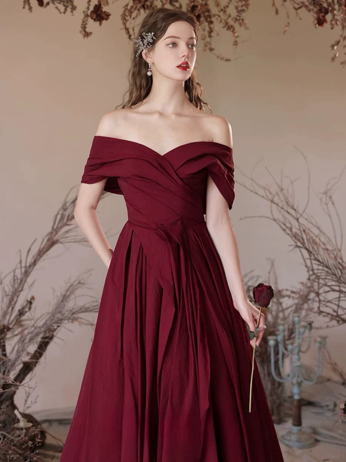 Off the Shoulder Burgundy Satin Long Prom Dresses, Wine Red Off Shoulder Long Formal Dresses, US 14 / Custom Color / With Rush+$19.99 Off the Shoulder Burgundy Satin Long Prom Dresses, Wine Red Off Shoulder Long Formal Dresses, US 14 / Custom Color / With Rush+$19.99