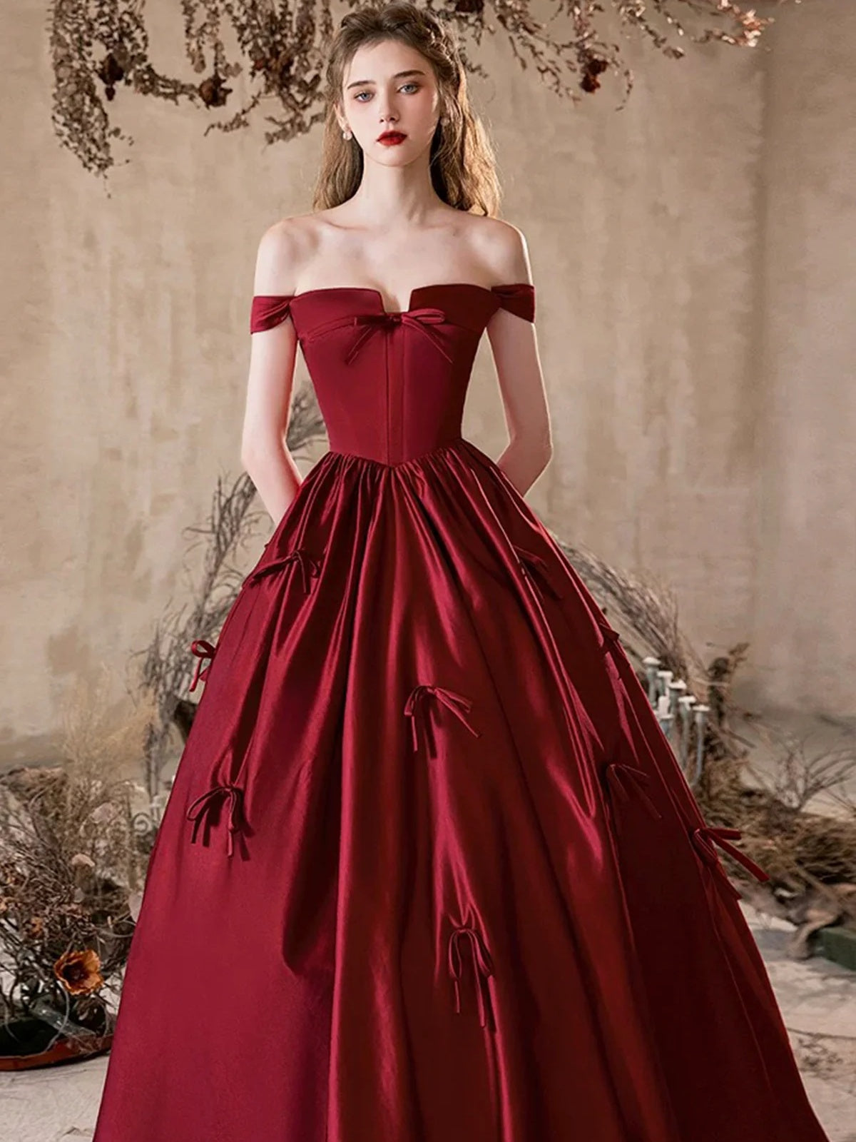 Off the Shoulder Burgundy Satin Prom Dresses, Wine Red Off Shoulder Evening Dresses, US 16 / Custom Color / With Rush+$19.99 Off the Shoulder Burgundy Satin Prom Dresses, Wine Red Off Shoulder Evening Dresses, US 16 / Custom Color / With Rush+$19.99