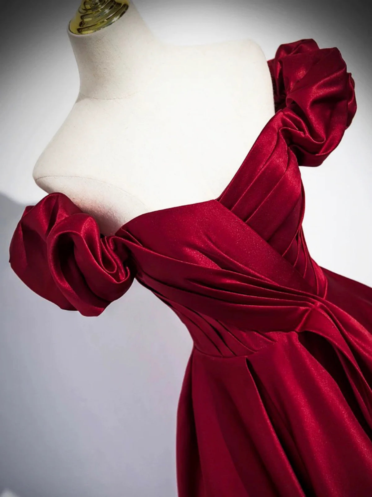Off the Shoulder Burgundy Satin Long Prom Dresses, Wine Red Satin Long - shegown Off the Shoulder Burgundy Satin Long Prom Dresses, Wine Red Satin Long - shegown