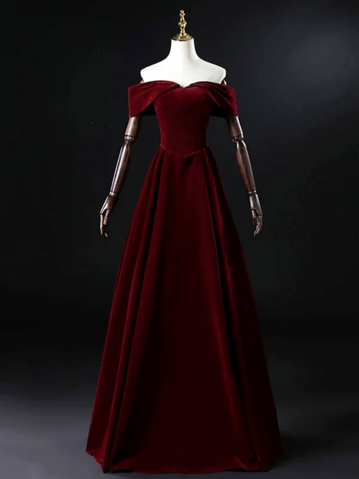 Off the Shoulder Burgundy Velvet Long Prom Dresses, Wine Red Off Shoulder Long Formal Dresses