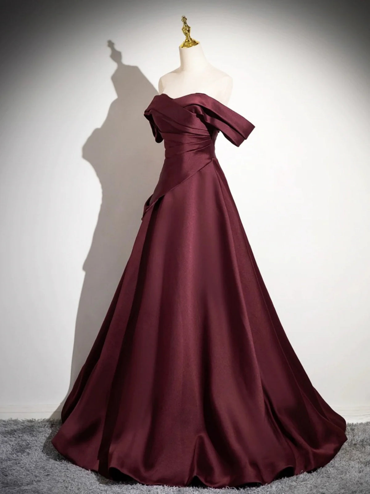 Off the Shoulder Dark Burgundy Prom Dresses, Maroon Long Satin Formal - shegown Off the Shoulder Dark Burgundy Prom Dresses, Maroon Long Satin Formal - shegown