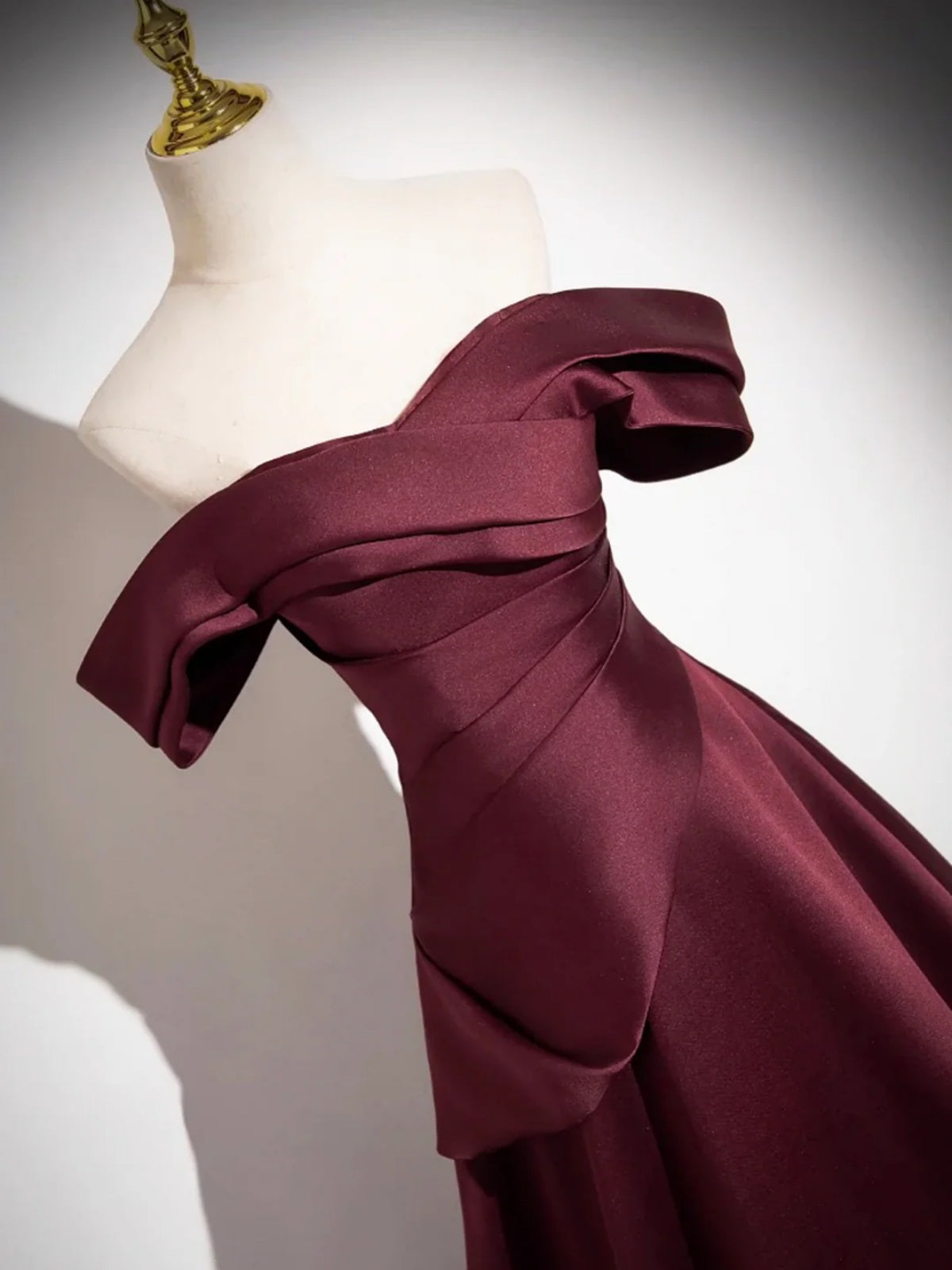 Off the Shoulder Dark Burgundy Prom Dresses, Maroon Long Satin Formal - shegown Off the Shoulder Dark Burgundy Prom Dresses, Maroon Long Satin Formal - shegown