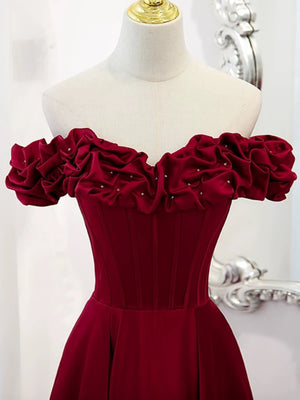 Off the Shoulder Dark Red Long Prom Dresses, Dark Red Long Formal Evening Dresses