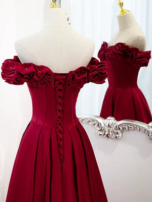 Off the Shoulder Dark Red Long Prom Dresses, Dark Red Long Formal Evening Dresses