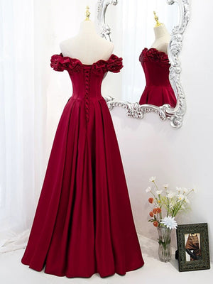 Off the Shoulder Dark Red Long Prom Dresses, Dark Red Long Formal Evening Dresses