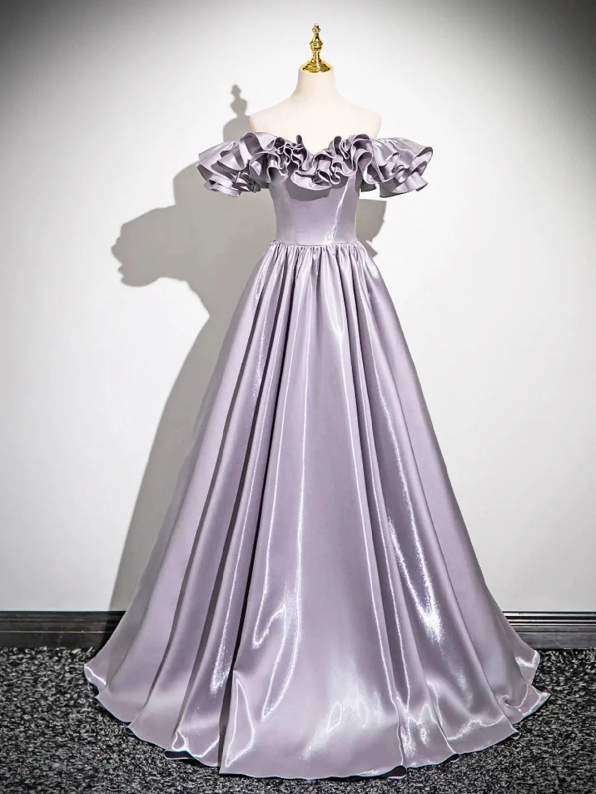 Off the Shoulder Gray-Purple Long Satin Prom Dresses, Off Shoulder Lon - shegown Off the Shoulder Gray-Purple Long Satin Prom Dresses, Off Shoulder Lon - shegown