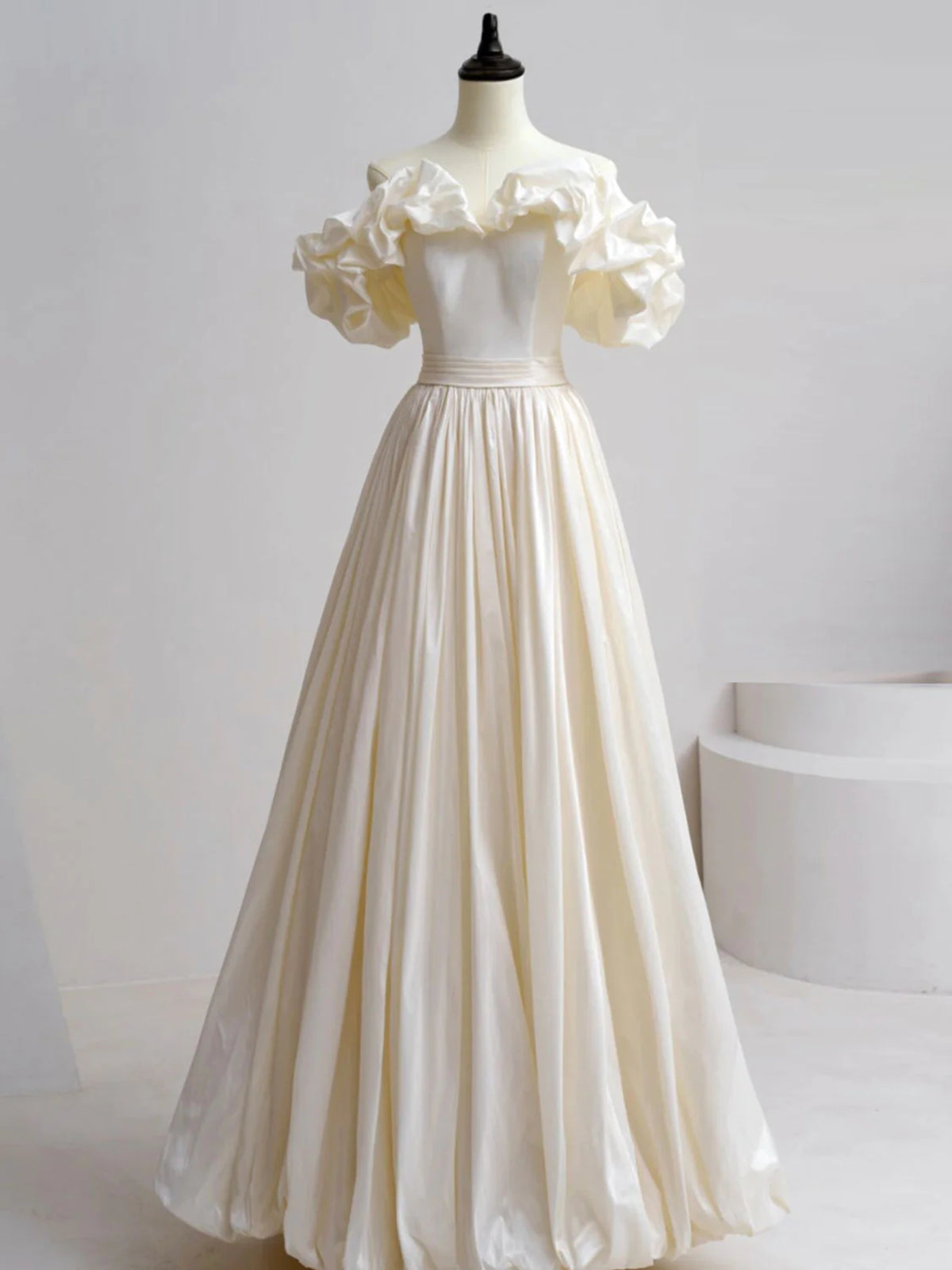 Off the Shoulder Ivory Taffeta Prom Dresses, Ivory Long Formal Evening - shegown Off the Shoulder Ivory Taffeta Prom Dresses, Ivory Long Formal Evening - shegown