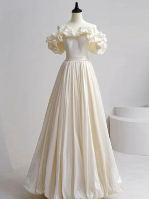 Off the Shoulder Ivory Taffeta Prom Dresses, Ivory Long Formal Evening Dresses