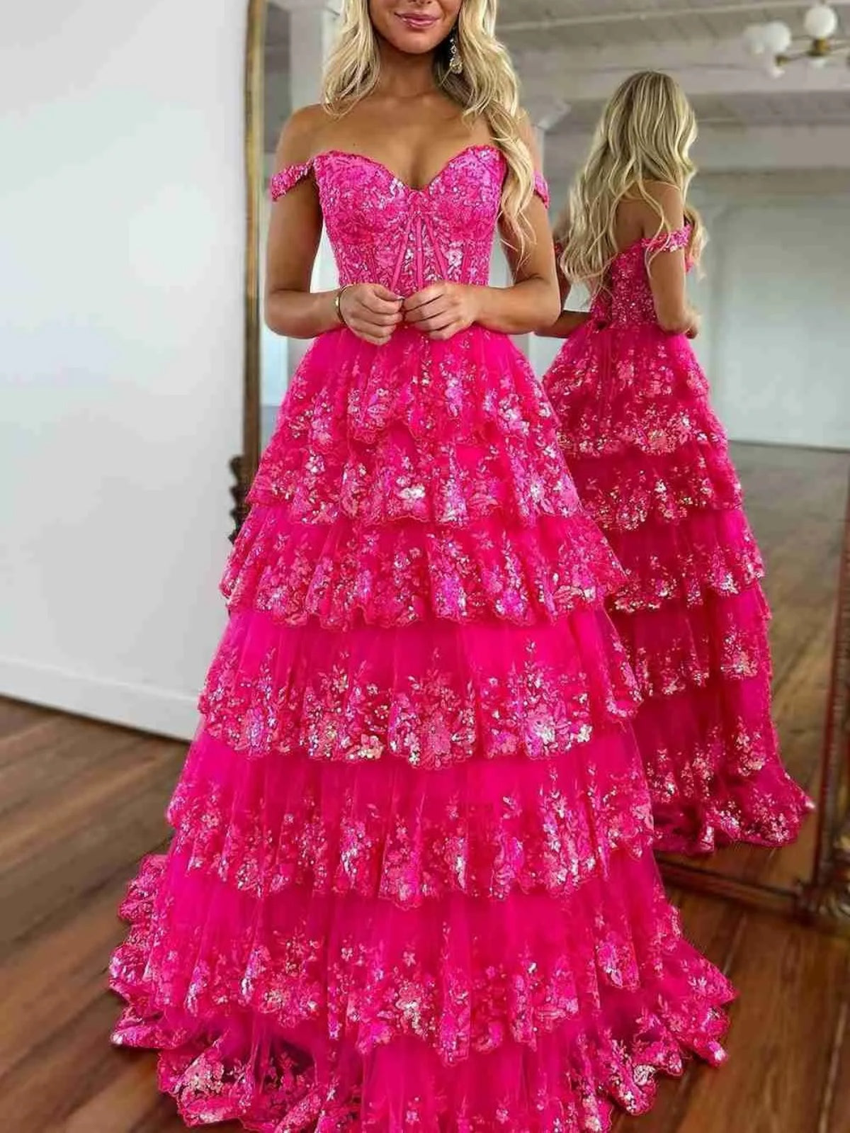 Lace Prom Off the Shoulder Layered Lace Prom Dresses, Off Shoulder Layered Lace ...