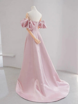 Off the Shoulder Light Pink Satin Prom Dresses, Light Pink Off Shoulder Long Formal Evening Dresses