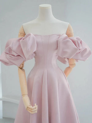 Off the Shoulder Light Pink Satin Prom Dresses, Light Pink Off Shoulder Long Formal Evening Dresses