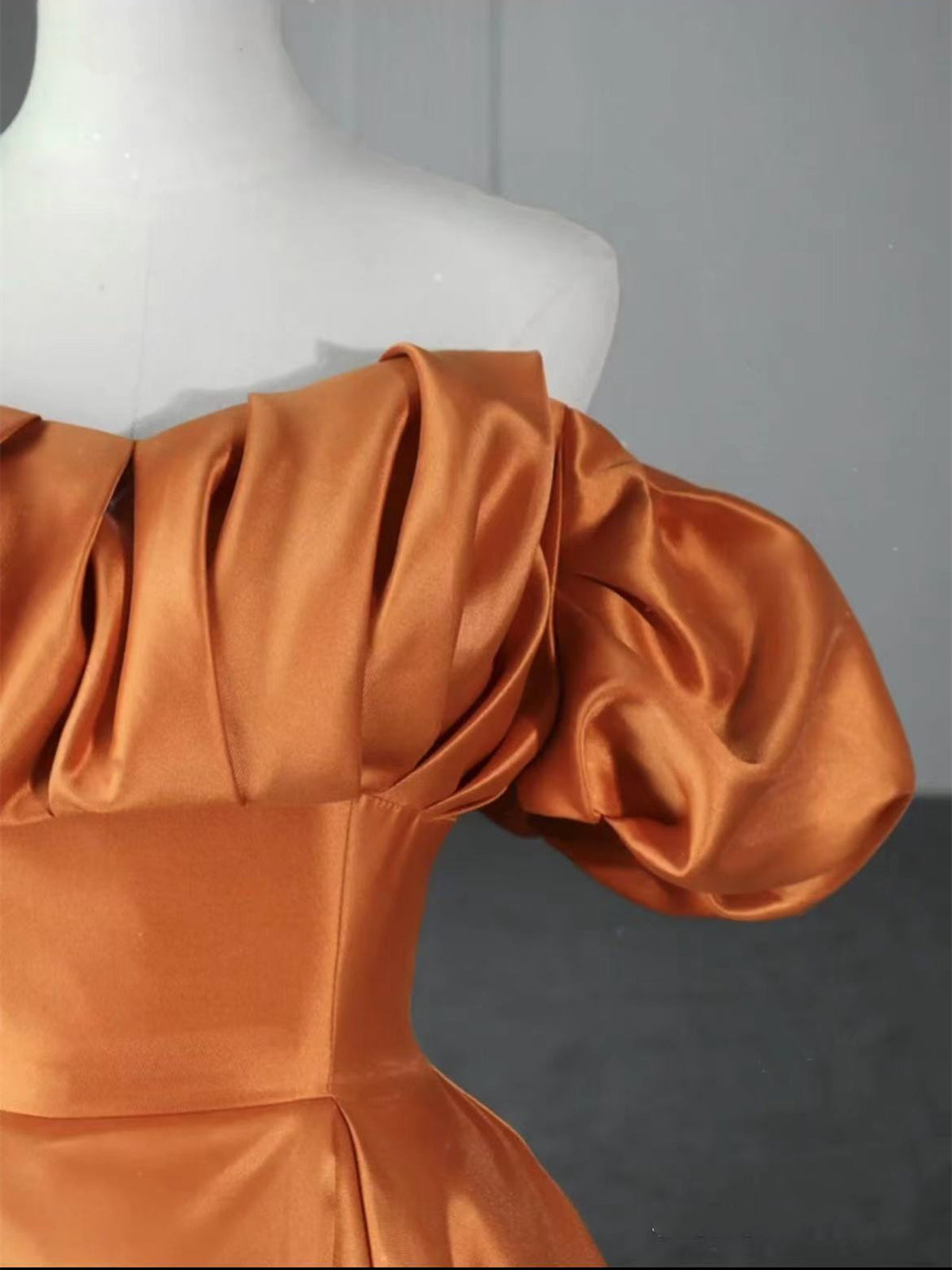 Off the Shoulder Orange Satin Long Prom Dresses, Orange Long Satin For - shegown Off the Shoulder Orange Satin Long Prom Dresses, Orange Long Satin For - shegown