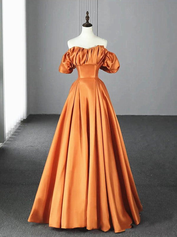 A-line off shoulder orange long prom dress orange long formal dress Y6268