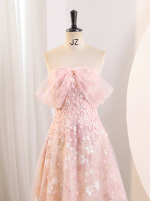 Off the Shoulder Pink Floral Long Prom Dresses, Pink Lace Floral Long Formal Graduation Dresses