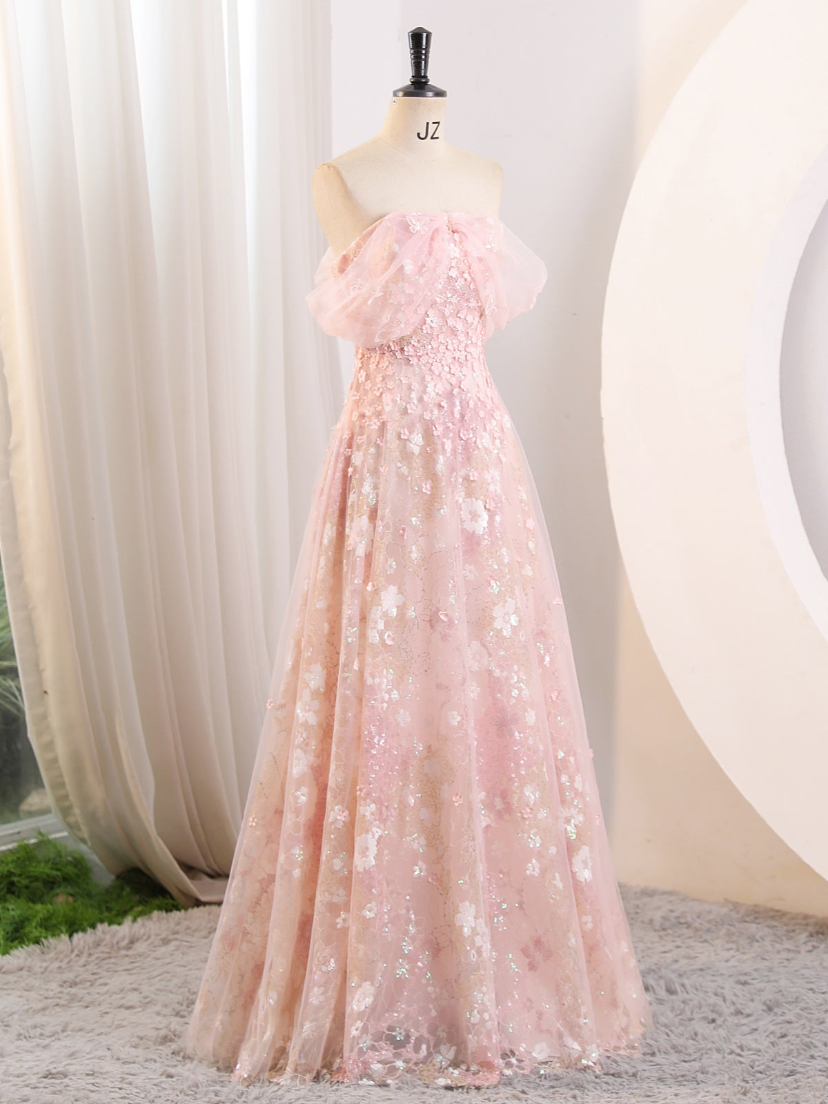 Off the Shoulder Pink Floral Long Prom Dresses, Pink Lace Floral Long Formal Graduation Dresses, US 14 / Pink as Pics / No Rush Off the Shoulder Pink Floral Long Prom Dresses, Pink Lace Floral Long Formal Graduation Dresses, US 14 / Pink as Pics / No Rush